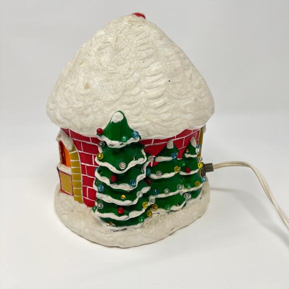 Vintage 80s Hand Painted Ceramic Light Santa House Lamp Christmas Light Kitsch - Picture 4 of 8